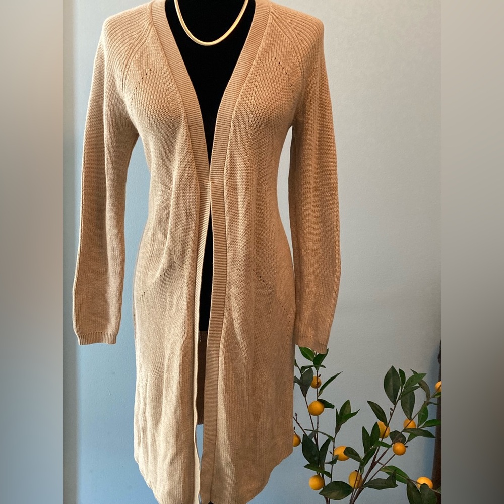 CAbi Abbey Road Knit Long Cardigan Duster Camel Size Small Sweater